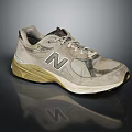 Beige And Gray Running Shoes With N Logo Gold Sole And Lace Up Design